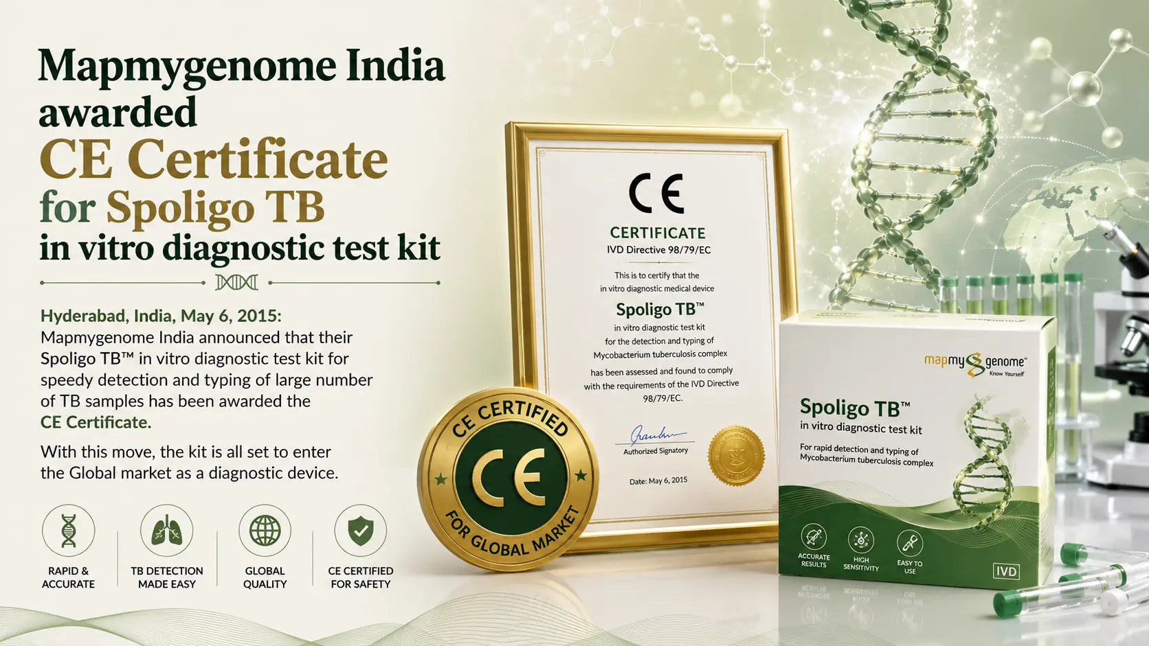 Mapmygenome India awarded CE Certificate for Spoligo TB in vitro diagnostic test kit - Mapmygenome