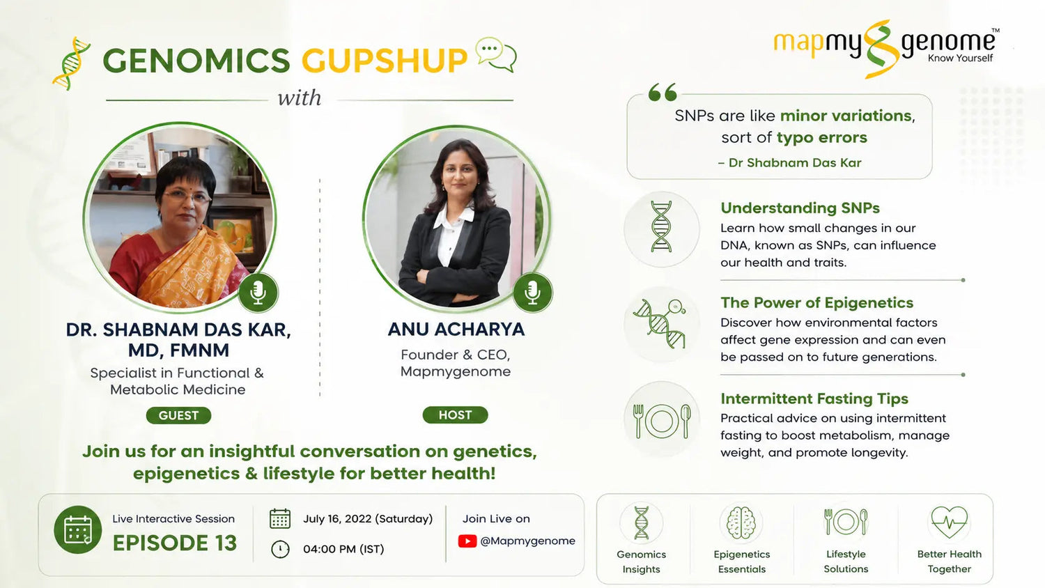 SNPs are like minor variations, sort of typo errors Dr Shabnam Das Kar - Mapmygenome